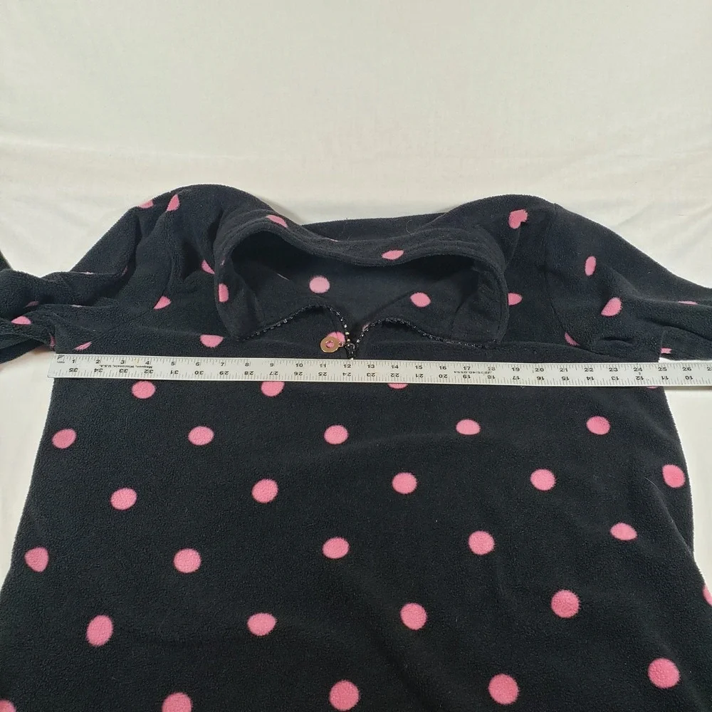 Quaker Factory Black Pink Polka Dot Fleece 1/4 Zip Pullover Sweatshirt XL Rhines - Picture 6 of 8